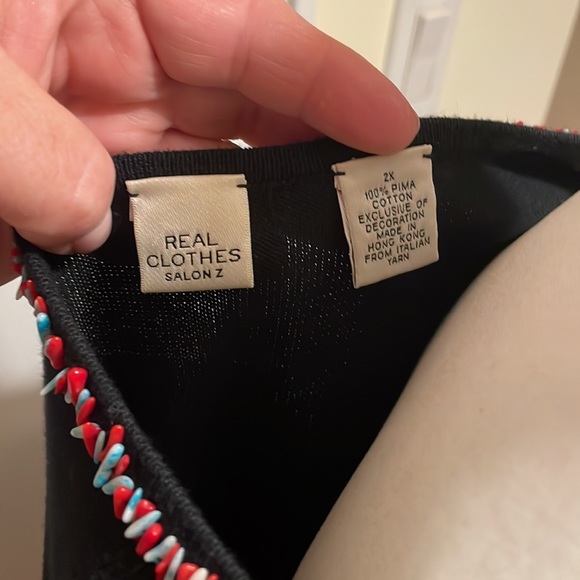 Salon Z Black Knit Top with Turquoise and Coral Beading. Size 2X - Picture 5 of 5